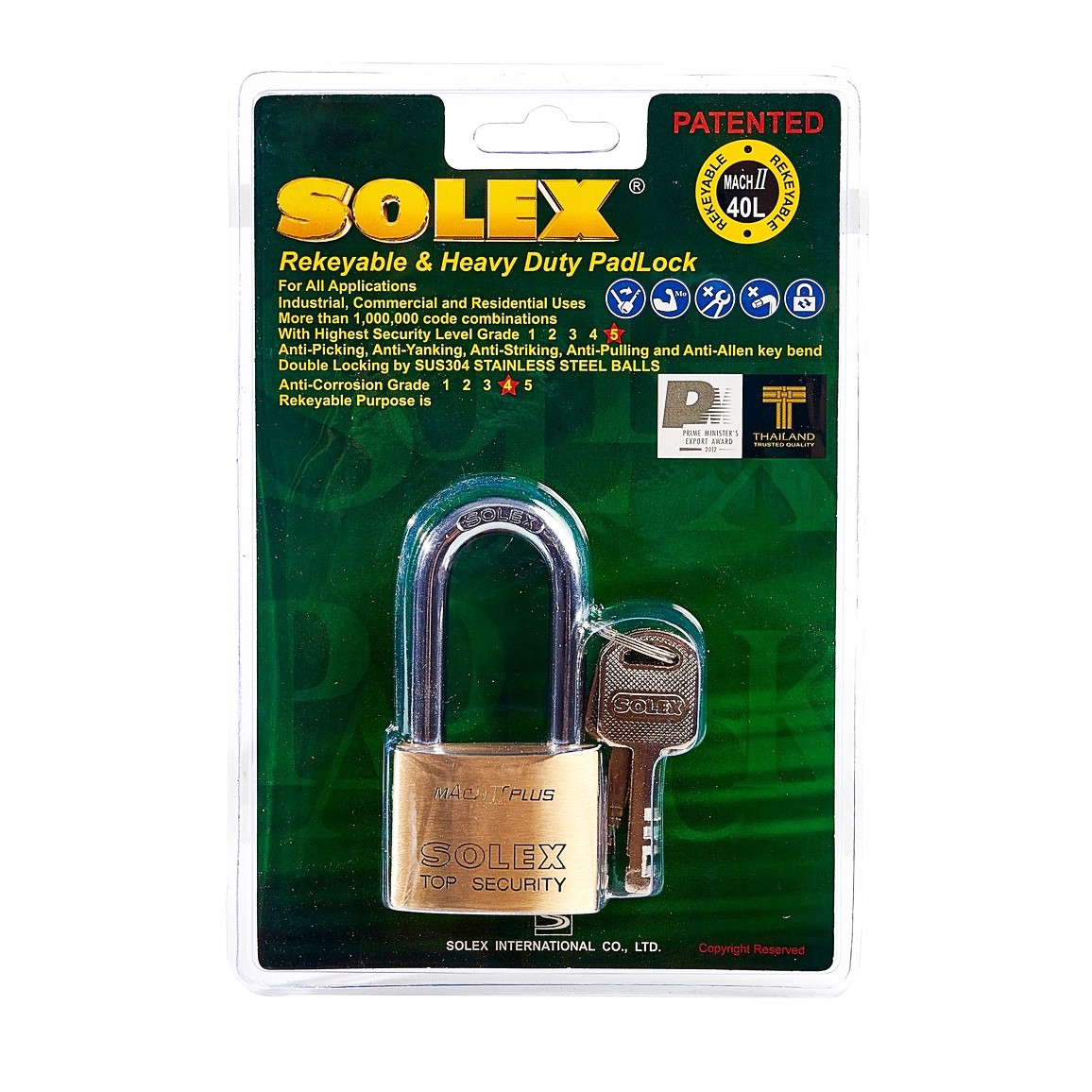 แม่กุญแจคล้องคอยาว MACH II L 40MM. SOLEX ราคา ฿313.2
