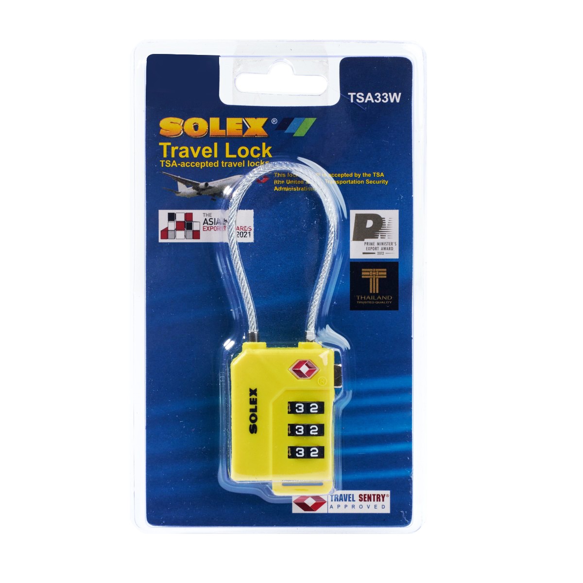 กุญแจรหัส TSA TSA33W #สีเหลือง SOLEX ราคา ฿129.6