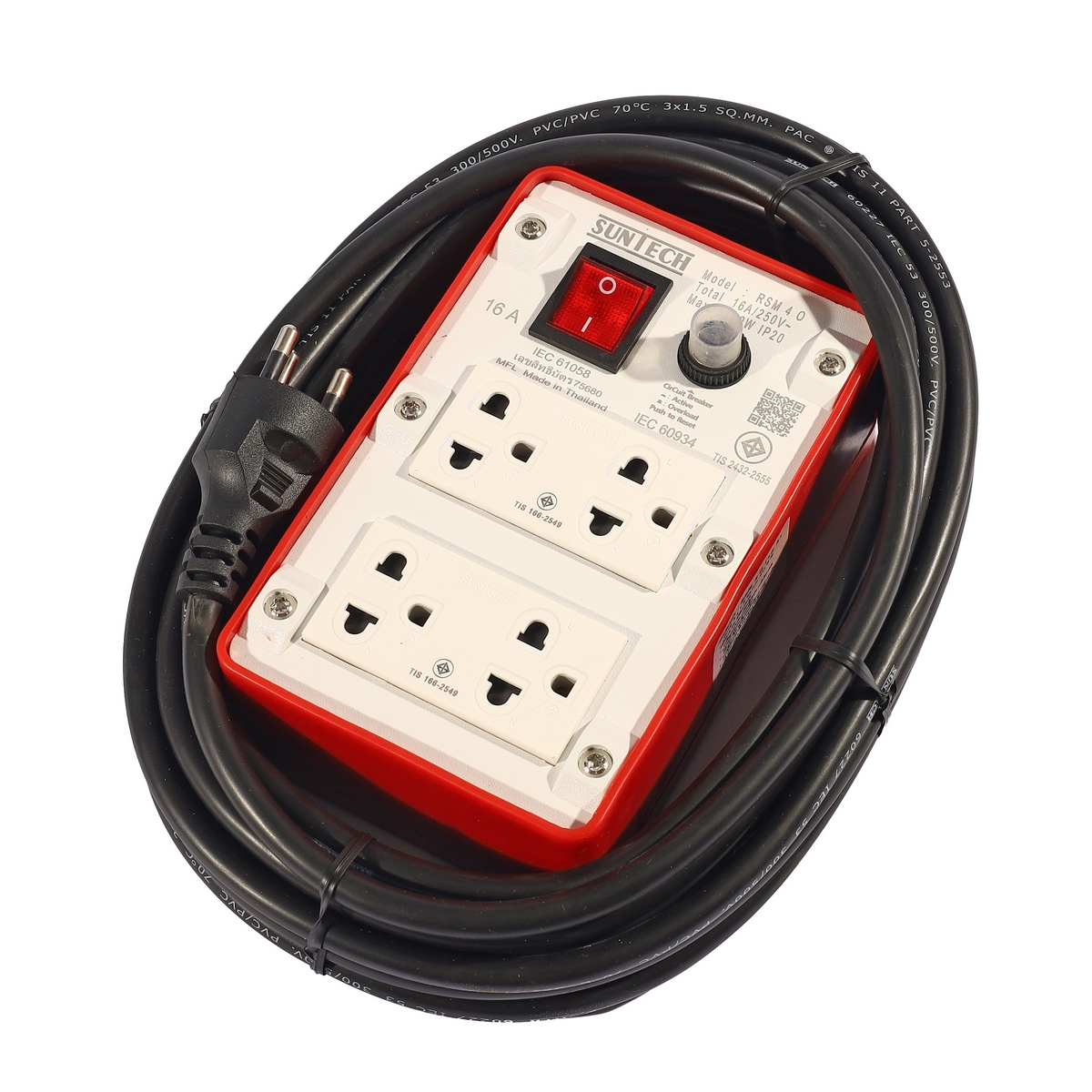 ปลั๊กสนามเต้ารับ4ช่อง VCT3X1.5 10ม. SUNTECH รุ่น RSM4 ราคา ฿849.6