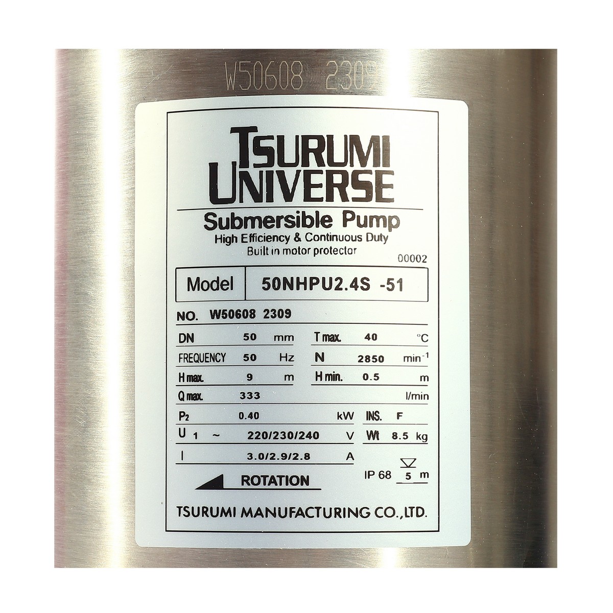ปั๊มแช่ 50NHPU2.4S 0.4KW 220V. 2" TSURUMI รูปที่ 5