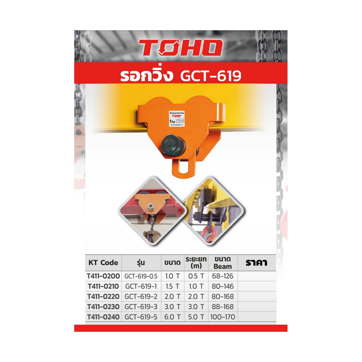 รอกวิ่ง ขนาด 1 ตัน TOHO รุ่น GCT619 ราคา ฿1,692