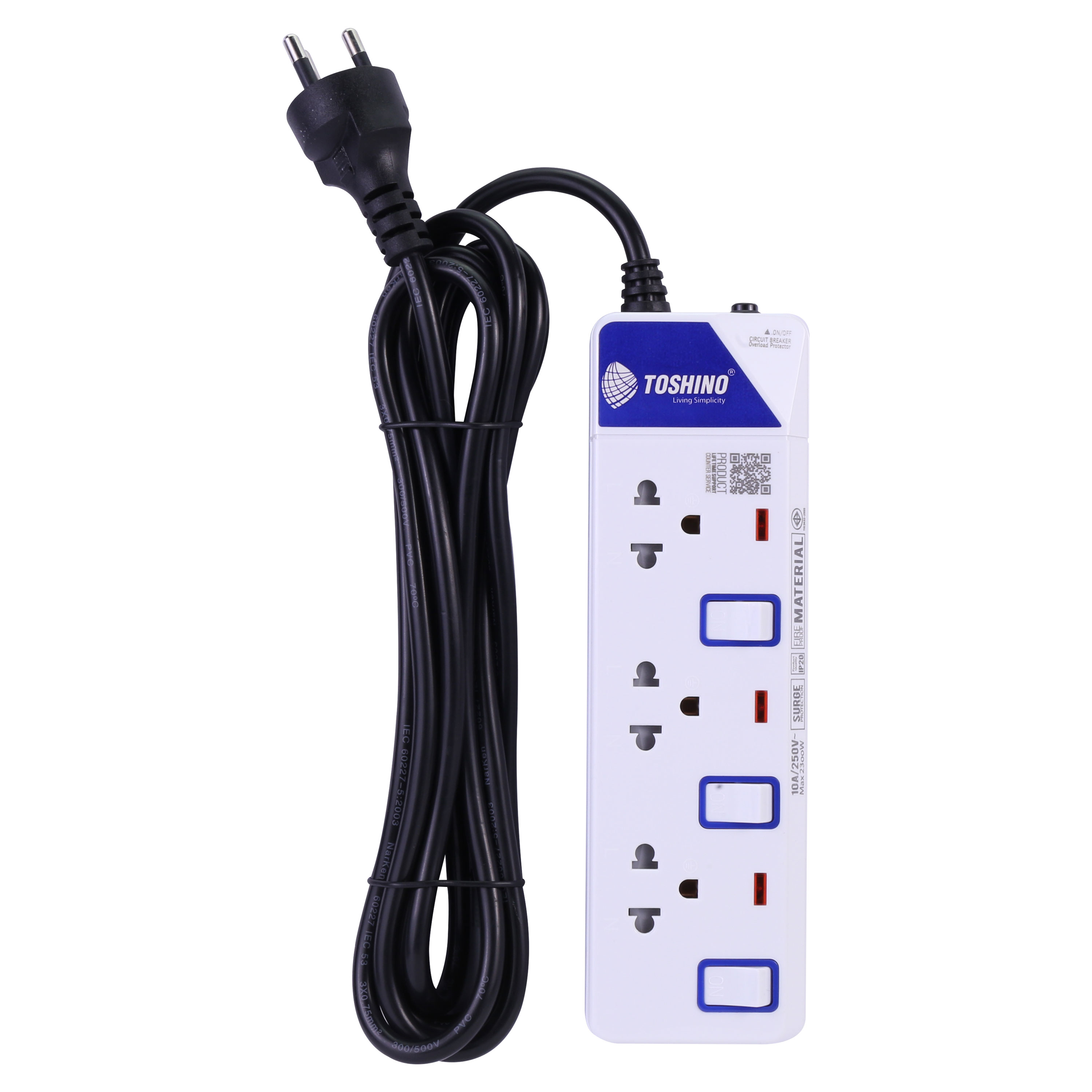 ปลั๊กรางไฟ 3สวิตช์ 3ช่อง 5เมตร TOSHINO รุ่น ET-9135M ราคา ฿453.6