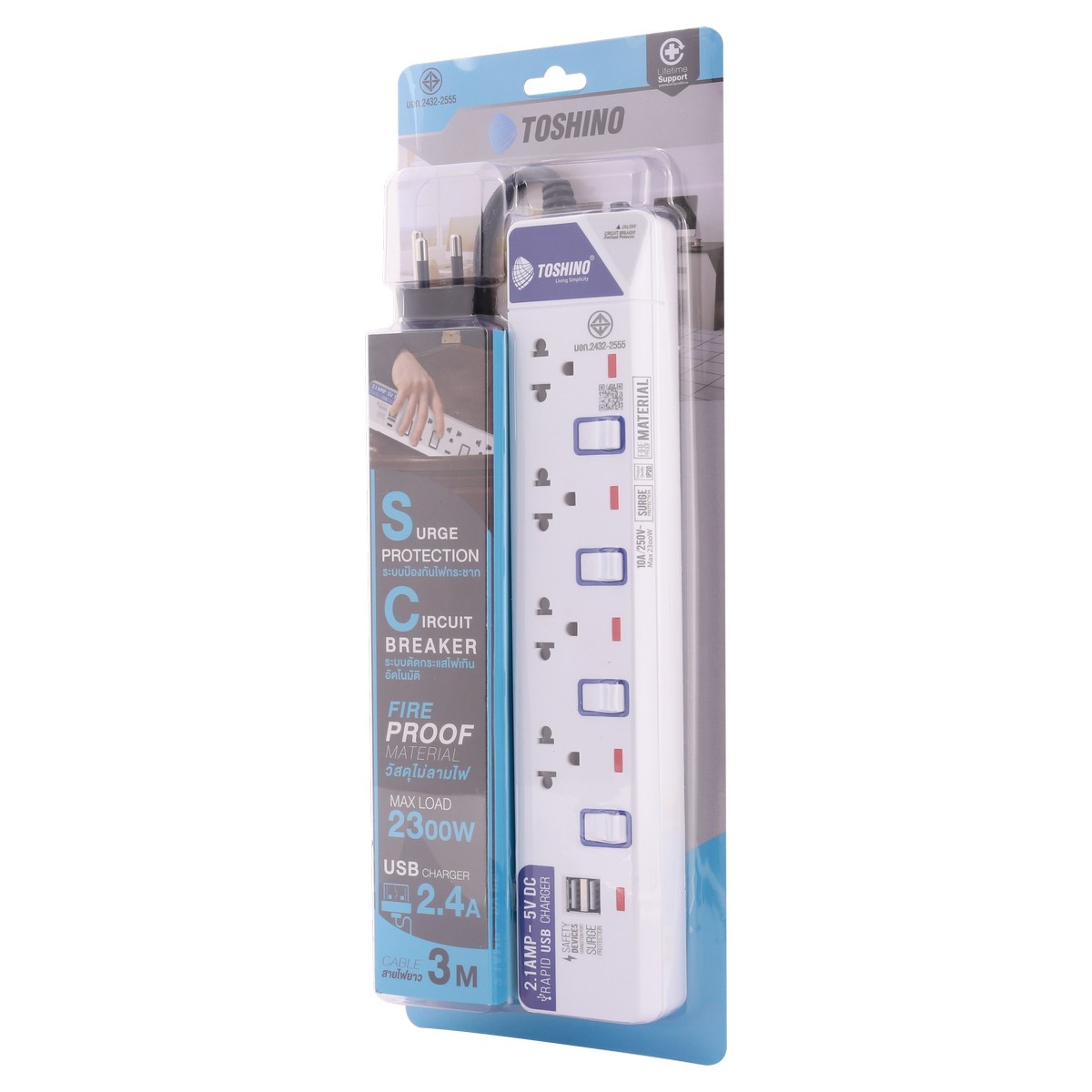 ปลั๊กรางไฟ 4ช่อง 2USB 3เมตร TOSHINO รุ่น ET-914USB รูปที่ 3