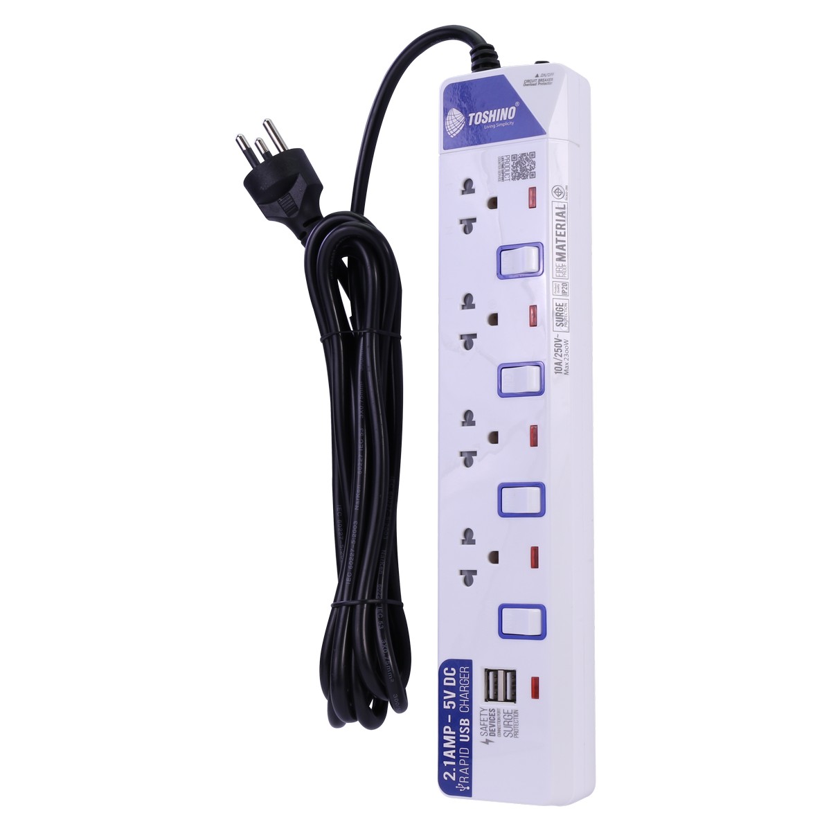ปลั๊กรางไฟ 4ช่อง 2USB 3เมตร TOSHINO รุ่น ET-914USB ราคา ฿547.2