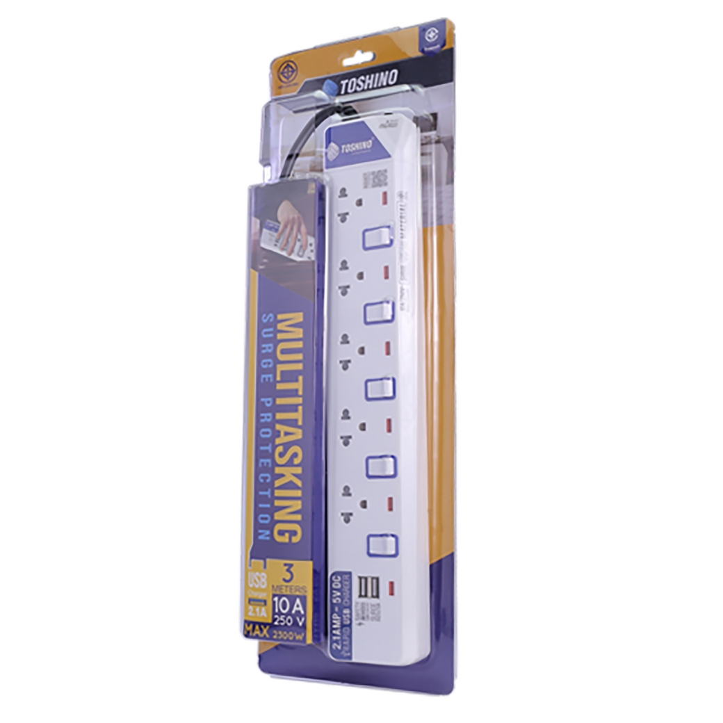 ปลั๊กรางไฟ 5ช่อง 2USB 3เมตร TOSHINO รุ่น ET-915USB รูปที่ 2