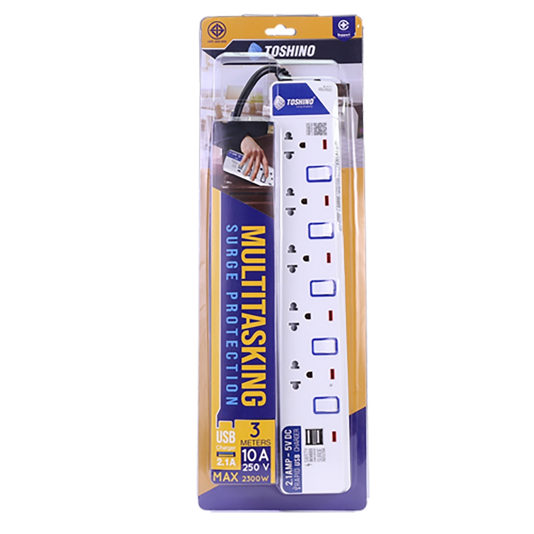 ปลั๊กรางไฟ 5ช่อง 2USB 3เมตร TOSHINO รุ่น ET-915USB ราคา ฿574.8