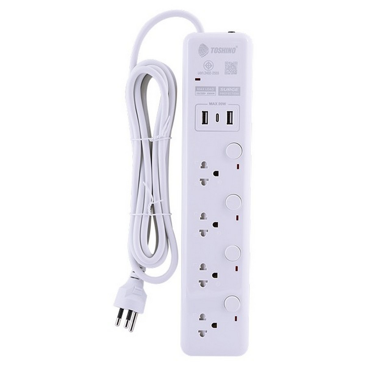 ปลั๊กรางไฟ 4ช่อง 2USB 1 TYPE C 3ม. TOSHINO รุ่น WY-43 รูปที่ 4
