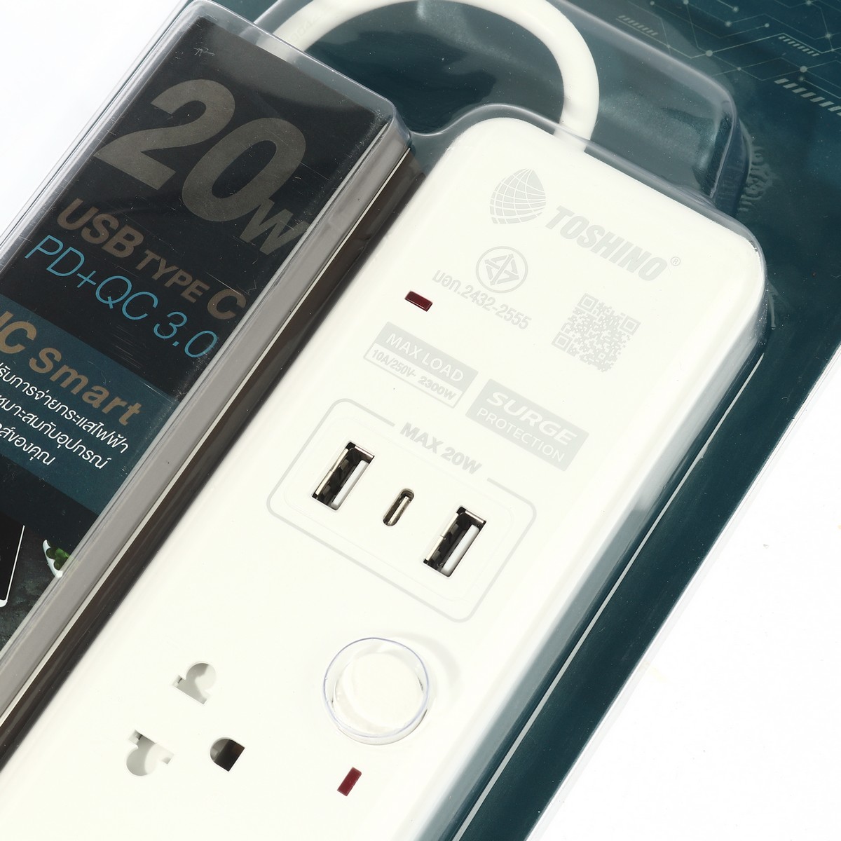 ปลั๊กรางไฟ 5ช่อง 2USB 1 TYPE C 3ม. TOSHINO รุ่น WY-53 รูปที่ 3