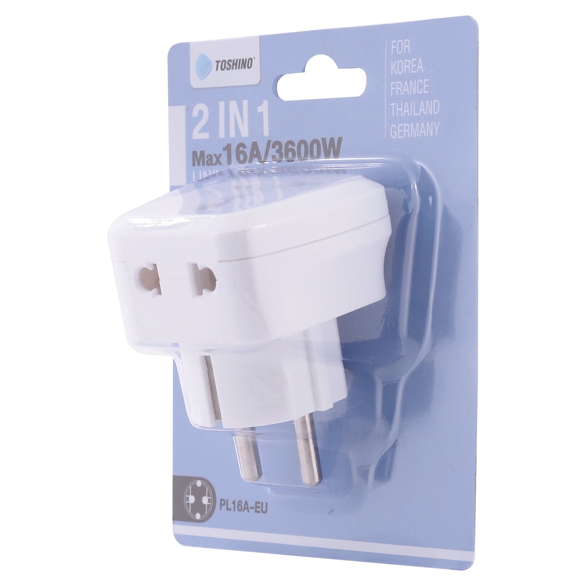ปลั๊กแปลง 2 กลม EU 3600W 16A TOSHINO รุ่น PL16A-EU ราคา ฿85.2