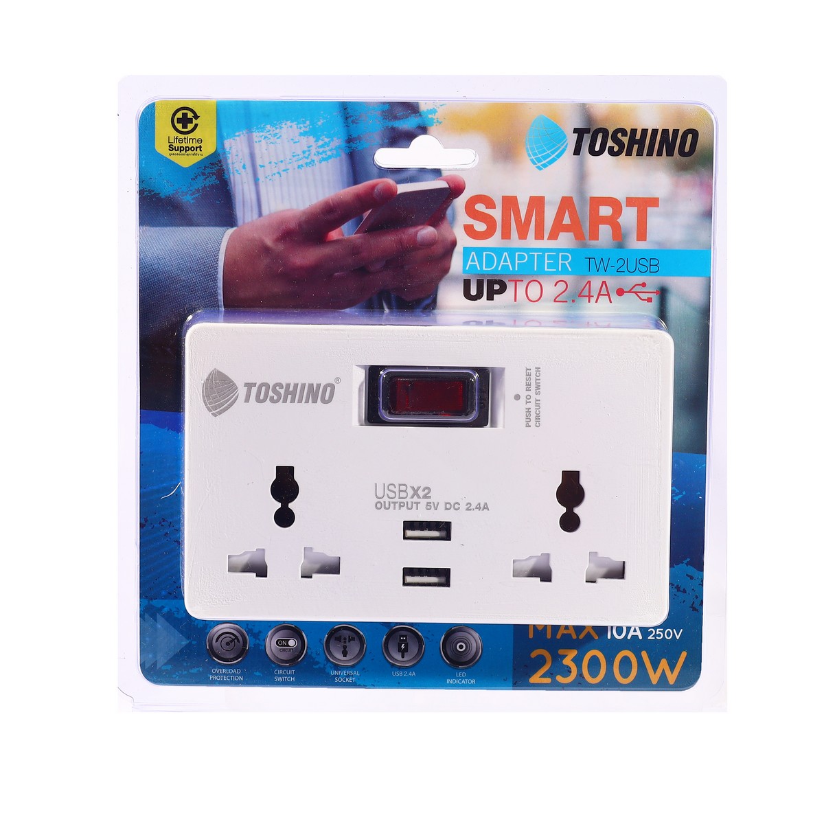 ปลั๊กแปลง 2 ช่อง+2 USB(2.4A) TOSHINO รุ่น TW-2USB รูปที่ 3
