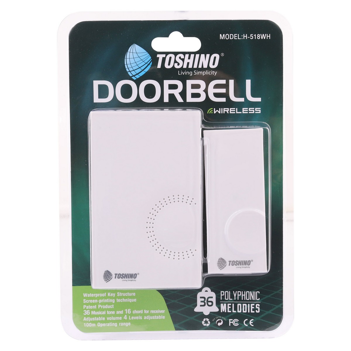 กระดิ่งไร้สายทัชสกรีน 220V TOSHINO รุ่น H-518WH ราคา ฿508.8