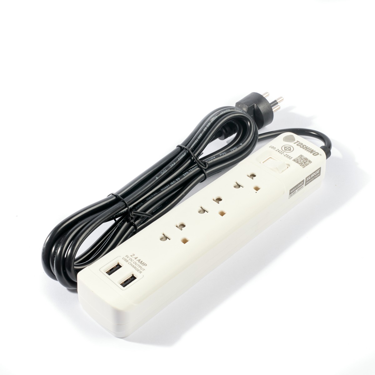 ปลั๊กรางไฟ 1สวิตช์ 3ช่อง 3เมตร TOSHINO รุ่น SO-33USB ราคา ฿312