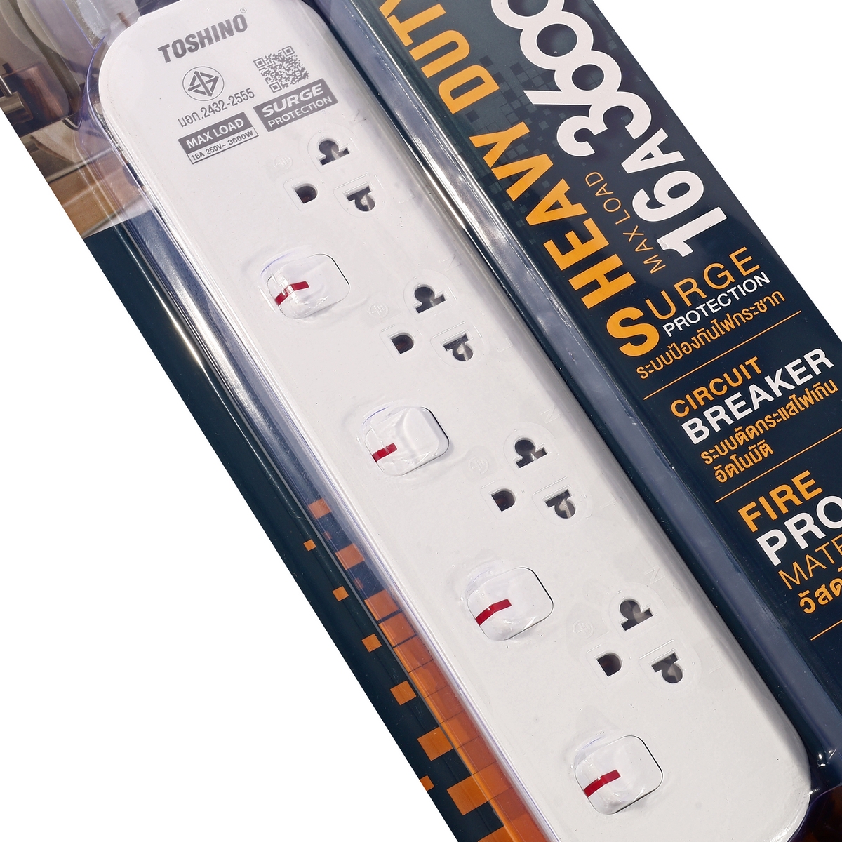ปลั๊กรางไฟ 4ช่อง 4สวิตช์ 3ม. 16AMP TOSHINO รุ่น JT4-3M รูปที่ 2