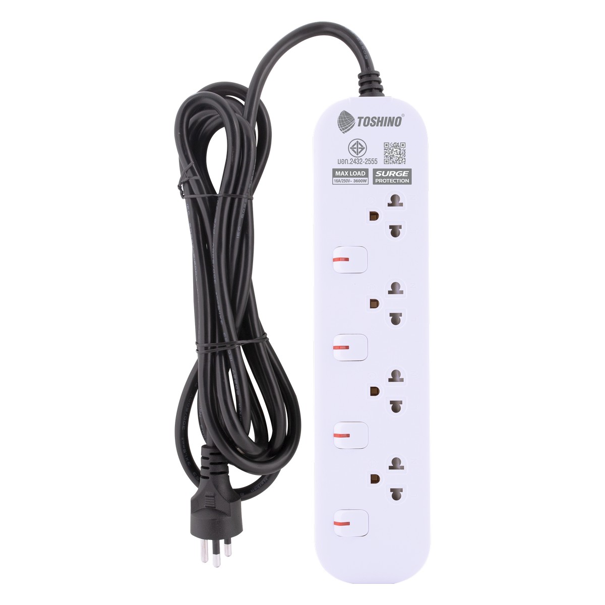 ปลั๊กรางไฟ 4ช่อง 4สวิตช์ 5ม. 16AMP TOSHINO รุ่น JT4-5M รูปที่ 2
