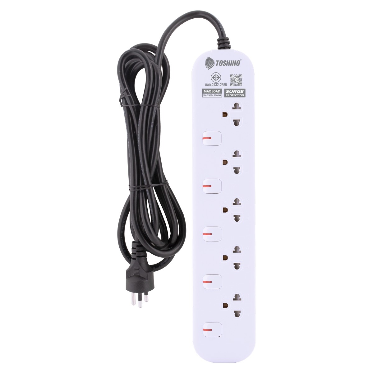 ปลั๊กรางไฟ 5ช่อง 5สวิตช์ 3ม. 16AMP TOSHINO รุ่น JT5-3M รูปที่ 2