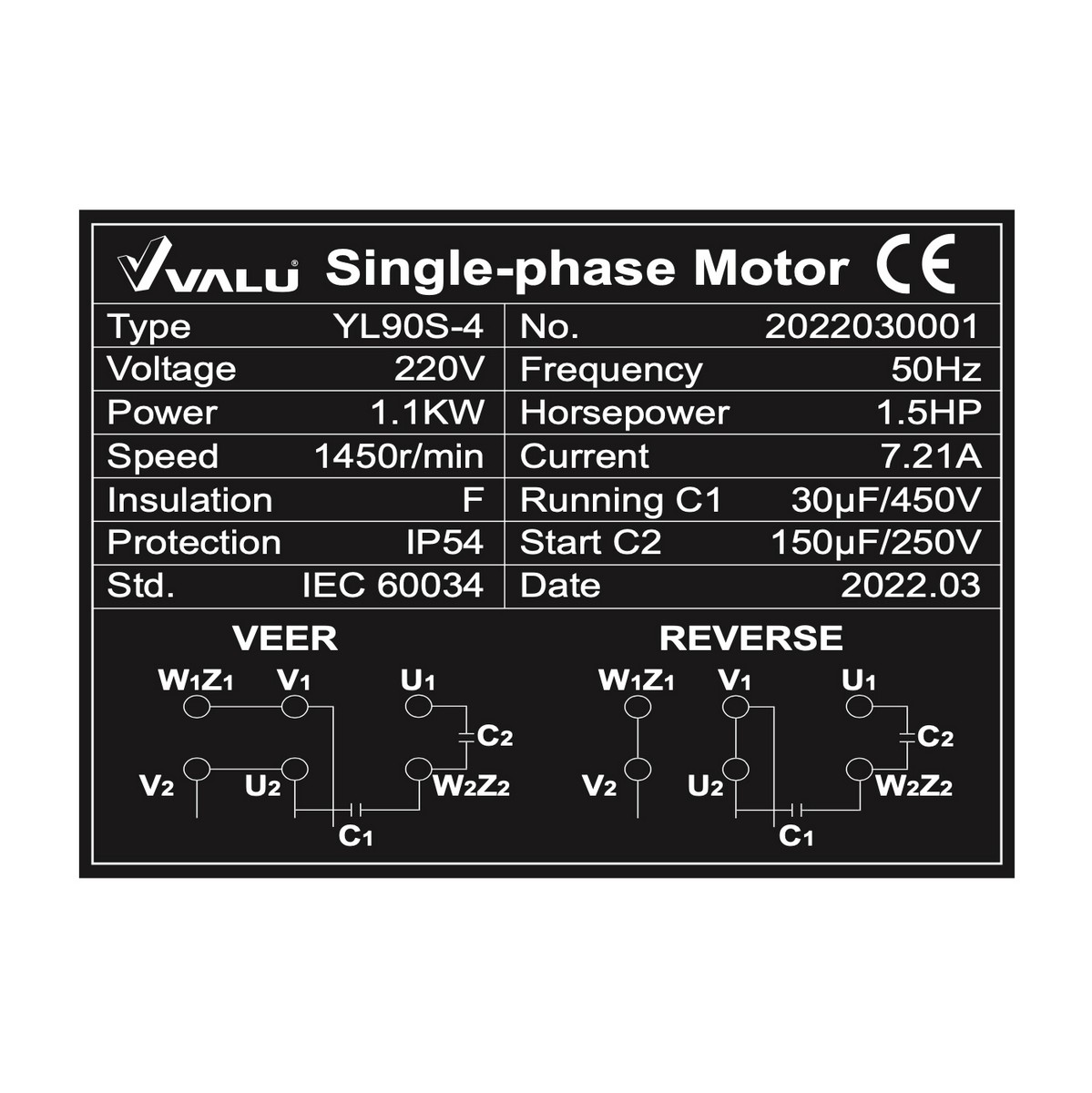 มอเตอร์ YL90S-4 1.1 KW 1.5HP 2สาย4P 220V VALU รูปที่ 4