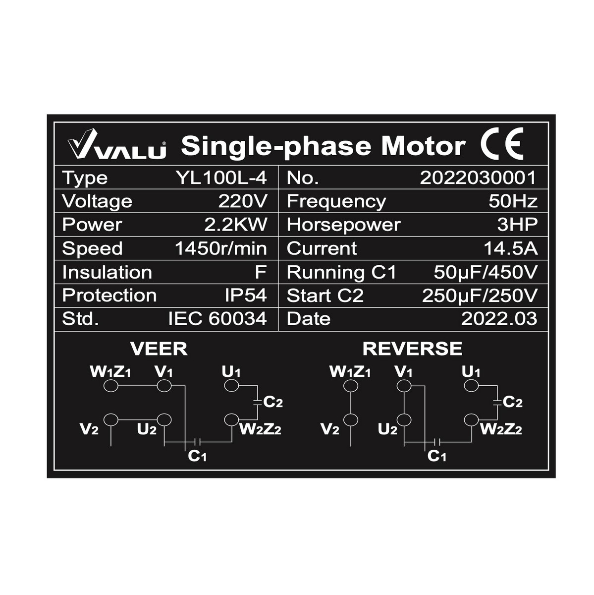 มอเตอร์ YL100L-4 2.2 KW 3HP 2สาย4P 220V VALU รูปที่ 4