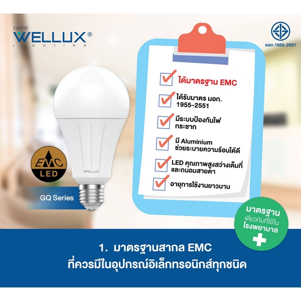 หลอด LED BULB E27-9W-WW-3000K GQ SERIES WELLUX รูปที่ 2