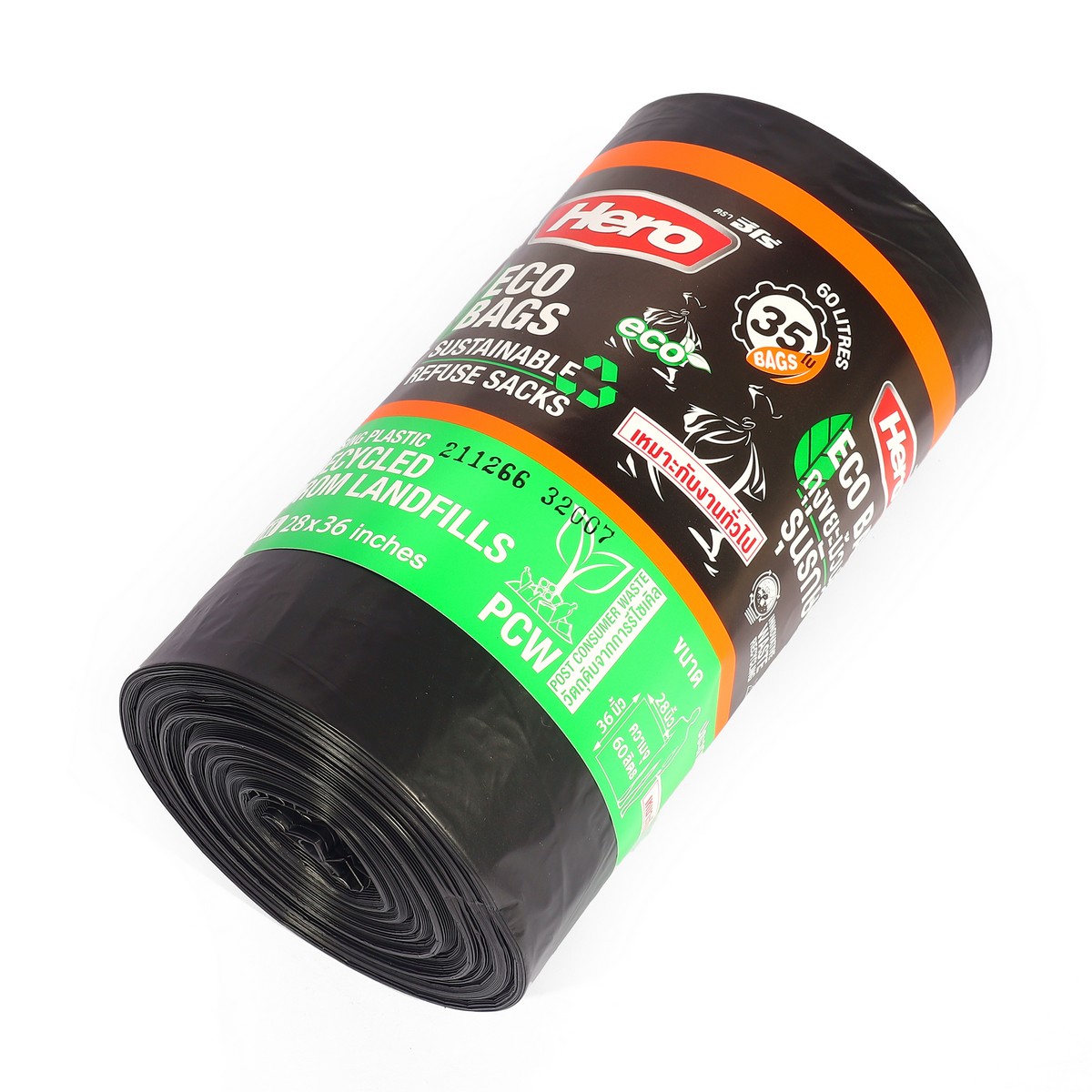 ถุงขยะดำม้วน รักษ์โลกECO 28X36"(35ใบ) HERO รูปที่ 4