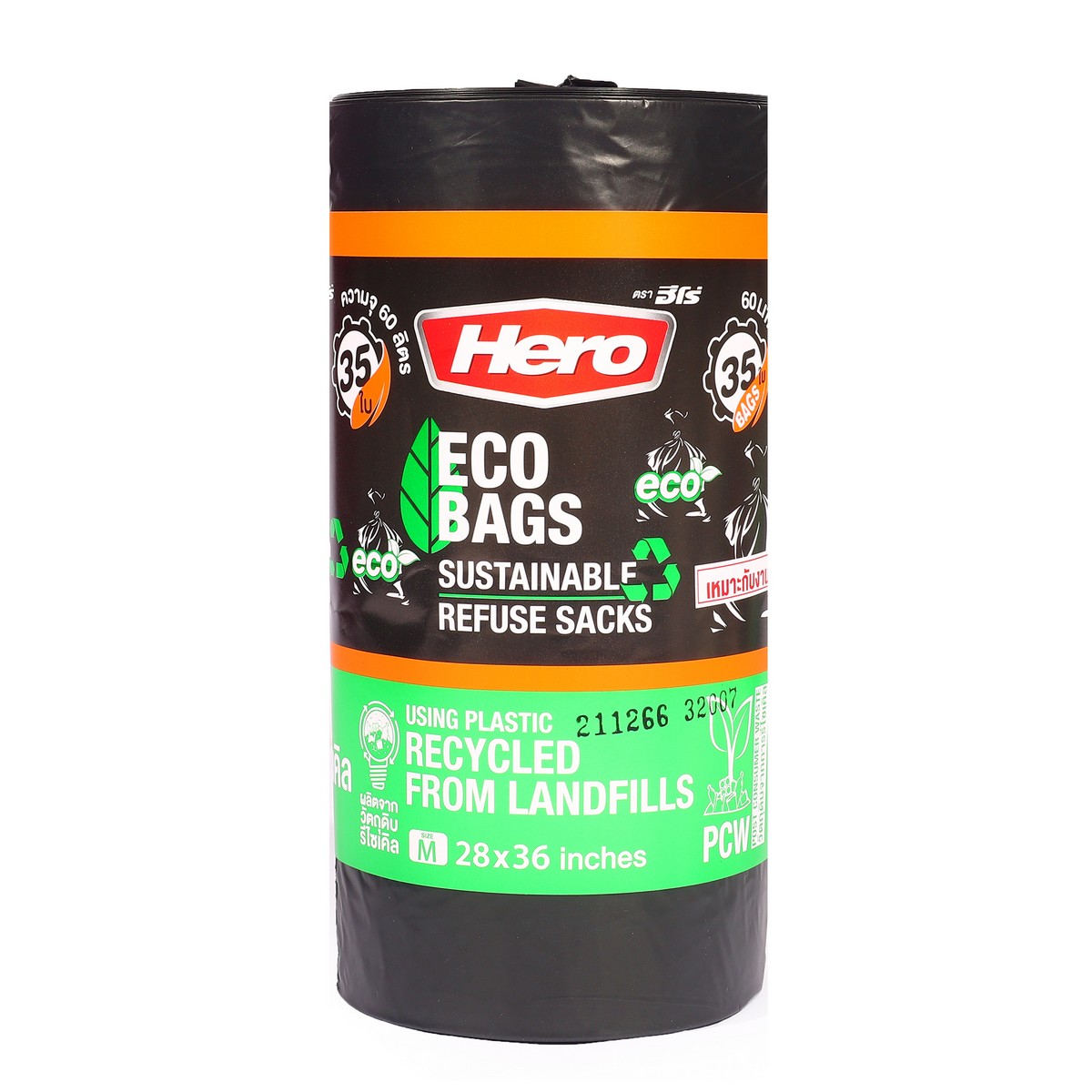 ถุงขยะดำม้วน รักษ์โลกECO 28X36"(35ใบ) HERO ราคา ฿99.6