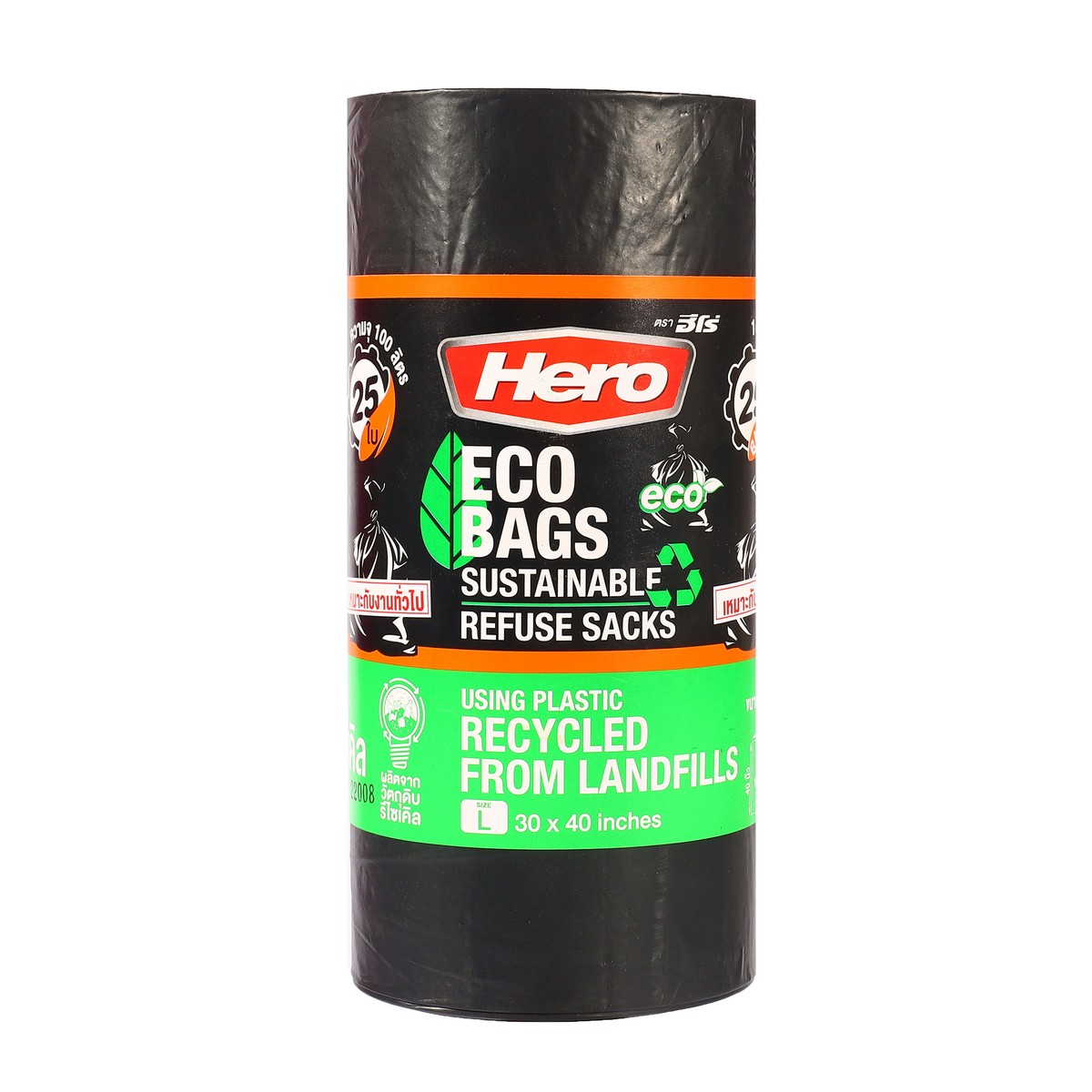 ถุงขยะดำม้วน รักษ์โลกECO 30X40"(25ใบ) HERO ราคา ฿99.6