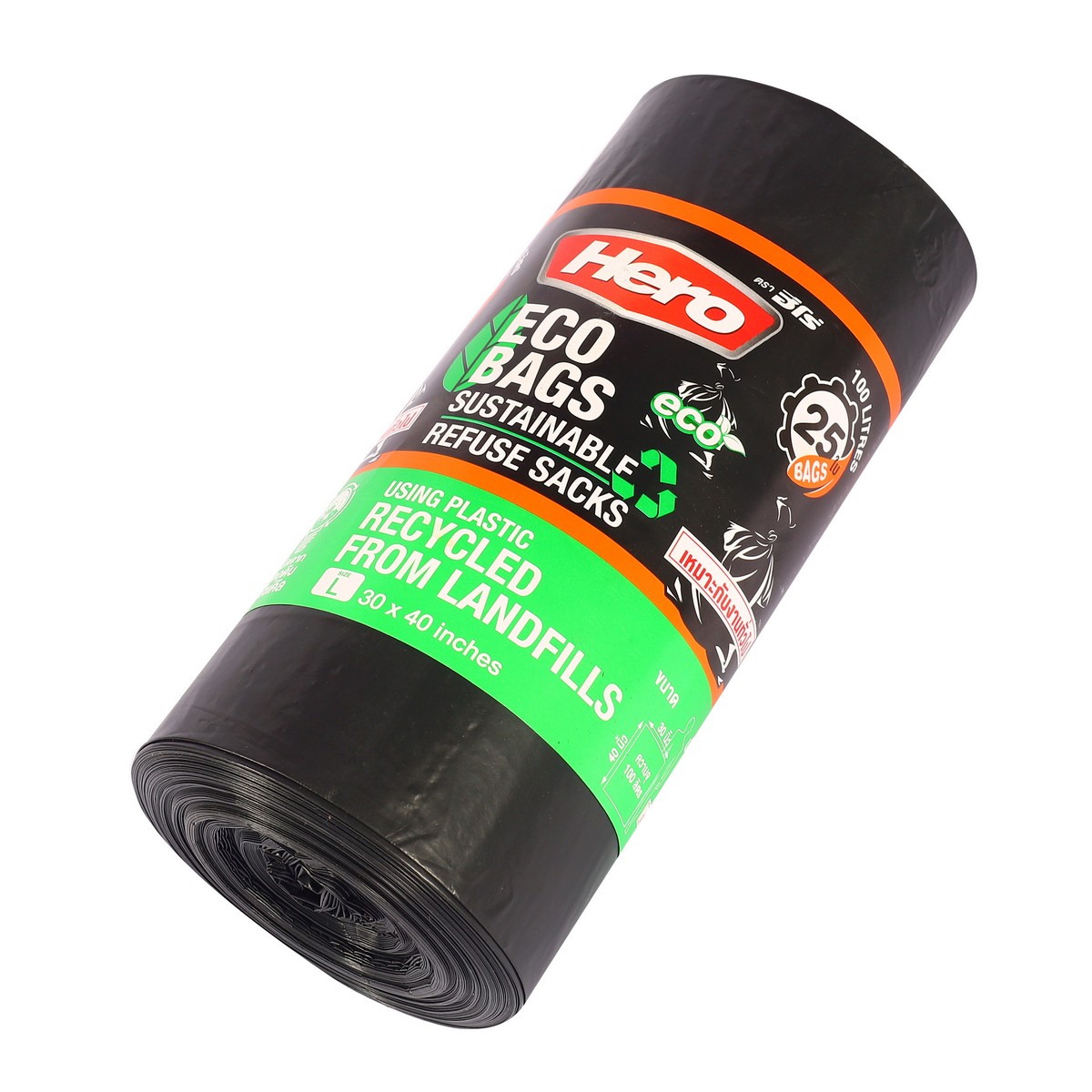 ถุงขยะดำม้วน รักษ์โลกECO 30X40"(25ใบ) HERO รูปที่ 4