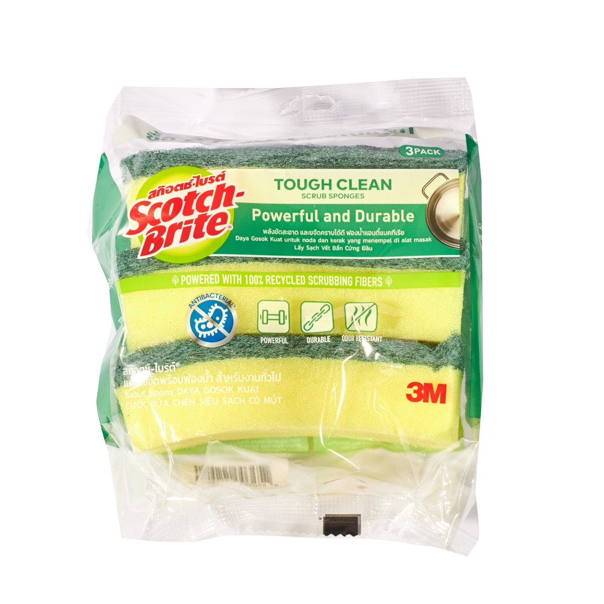 แผ่นใยขัด+ฟองน้ำ(สีเขียว) 2IN1 ANTI-BAC 3M รุ่น 0010N ราคา ฿43.2
