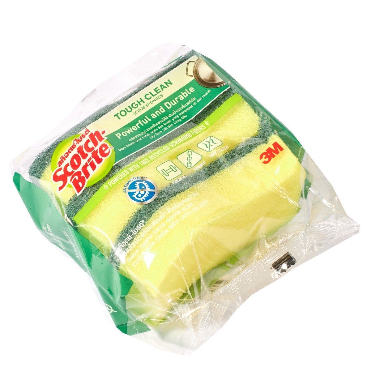 แผ่นใยขัด+ฟองน้ำ(สีเขียว) 2IN1 ANTI-BAC 3M รุ่น 0010N รูปที่ 2