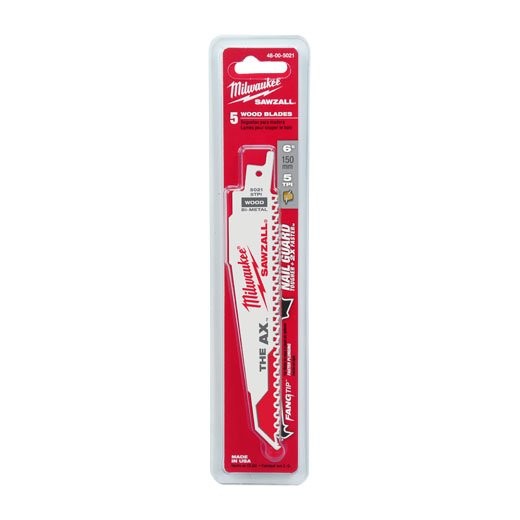 ใบเลื่อยซอว์ซอลตัดไม้ 6" AX 5 TPI (5 ใบ) MILWAUKEE รุ่น 48-00-5021 ราคา ฿652.336
