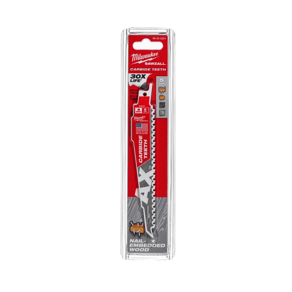 ใบเลื่อยซอว์ซอลตัดไม้ 6" AX ฟันคาร์ไบด์ 5 TPI (1 ใบ) MILWAUKEE รุ่น 48-00-5221 ราคา ฿642.991