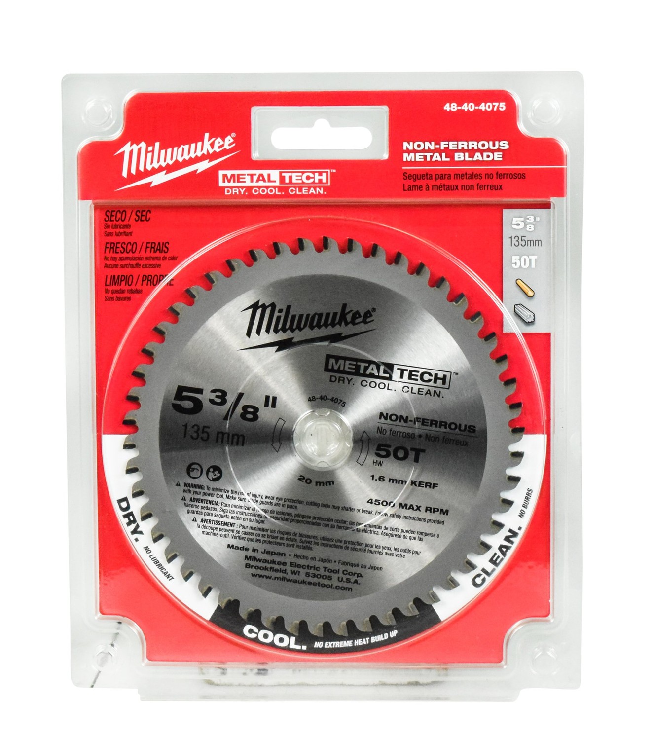 ใบเลื่อยวงเดือนตัดอะลูมิเนียม 5 3/8" (135 มม.) 50 ฟัน MILWAUKEE รุ่น 48-40-4075 ราคา ฿1,764.486